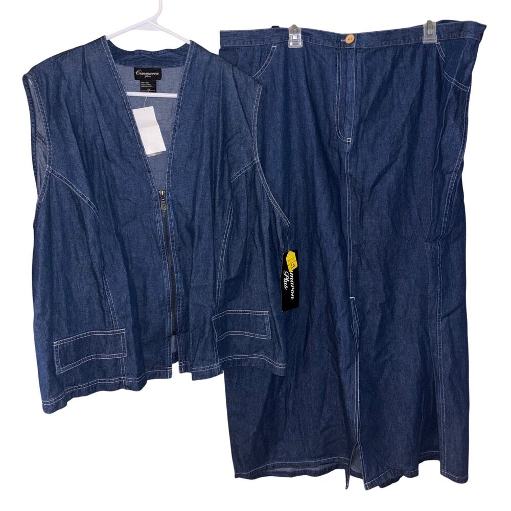 Vintage Cimmaron Plus women’s denim two-piece vest top and skirt NWT (size 26)